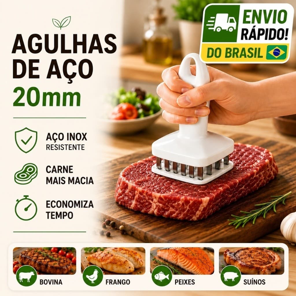 Amaciador de Carne Profissional Inox Furador de Carne Manual Martelo para Bife Churrasco Cozinha