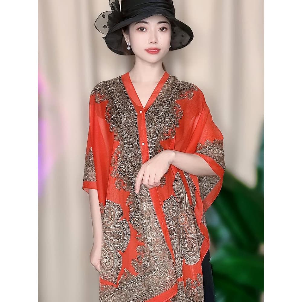 Verão impresso protetor solar xale feminino 2025 novo estilo moda Chiffon praia sombra estilo fino toalha de praia gaze