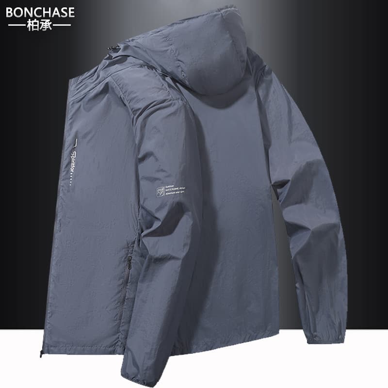Roupas de proteção solar de verão estilo fino seda gelada com capuz de secagem rápida montanhismo pesca gola alta mascul