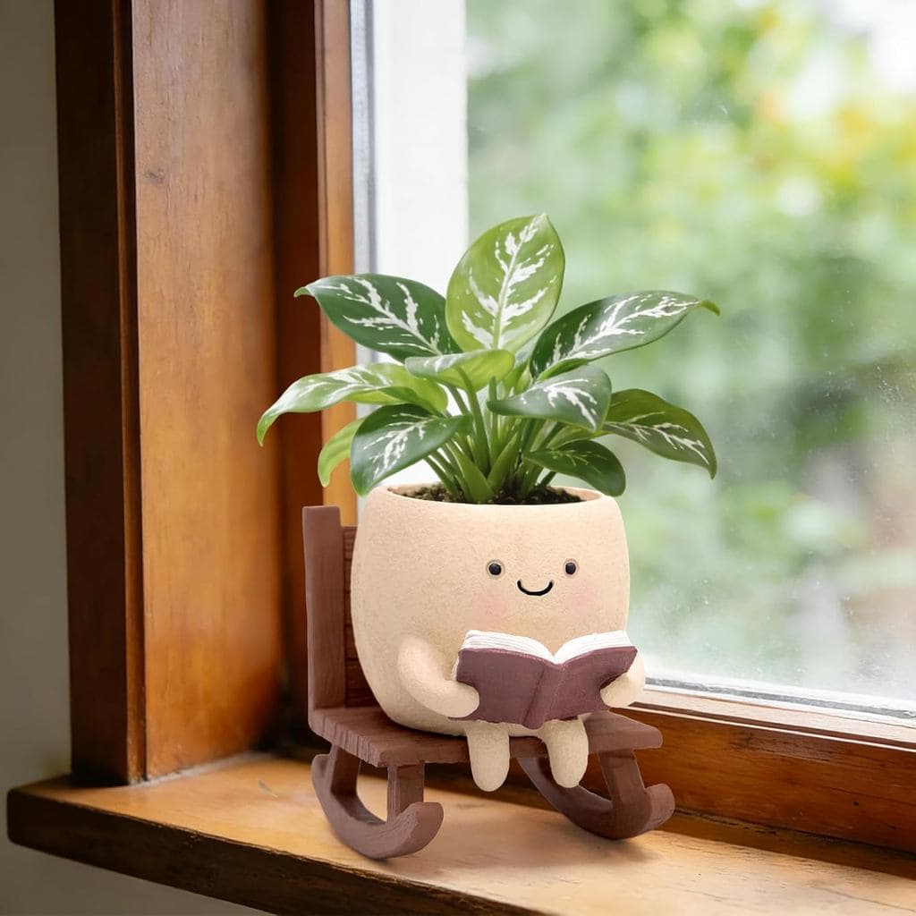 Vaso de Plantas em Forma de Cadeira de Balanço, Vasos de Suculentas com Rosto Sorridente Fofo para Plantas de Interior e