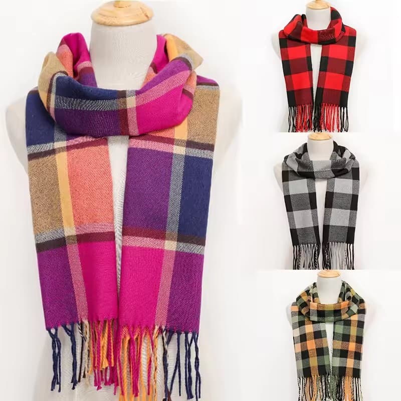 Mulheres Inverno Unisex Borla Cor Treliça Cachecóis De Caxemira Outono Longo Casal Pensador Quente Feminino Xale Venda
