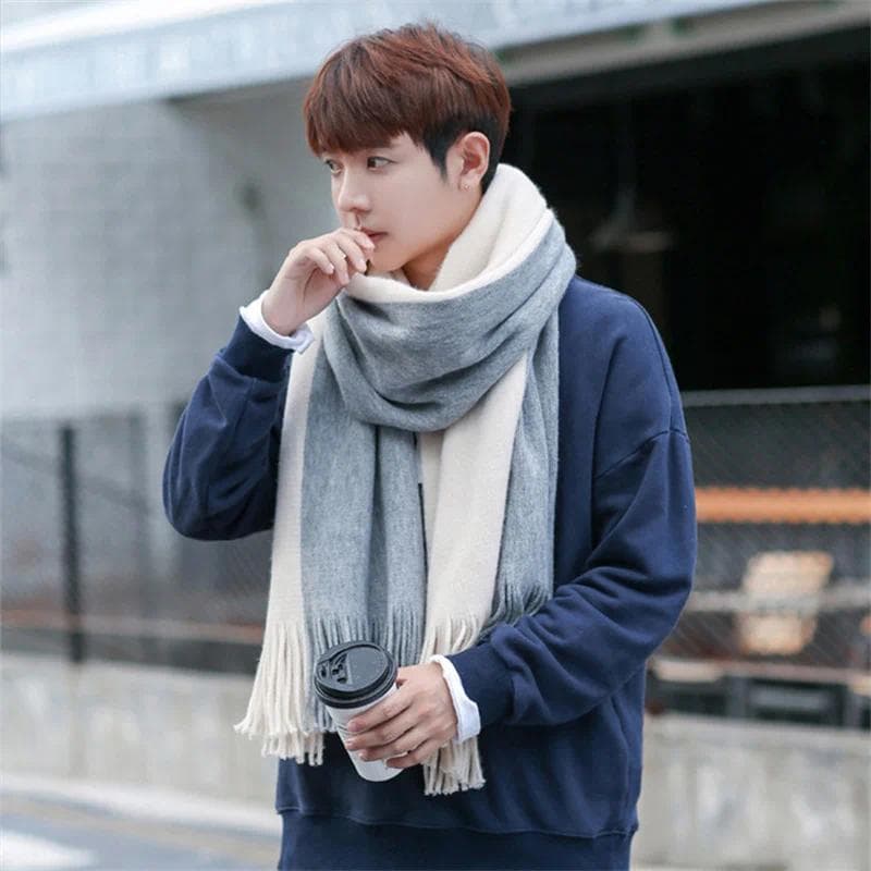 Moda Inverno Masculino Cachecol De Malha Quente Lenço Retalhos Listrado Cachecóis Macio Longo Casual Bufanda Pashmina Xa