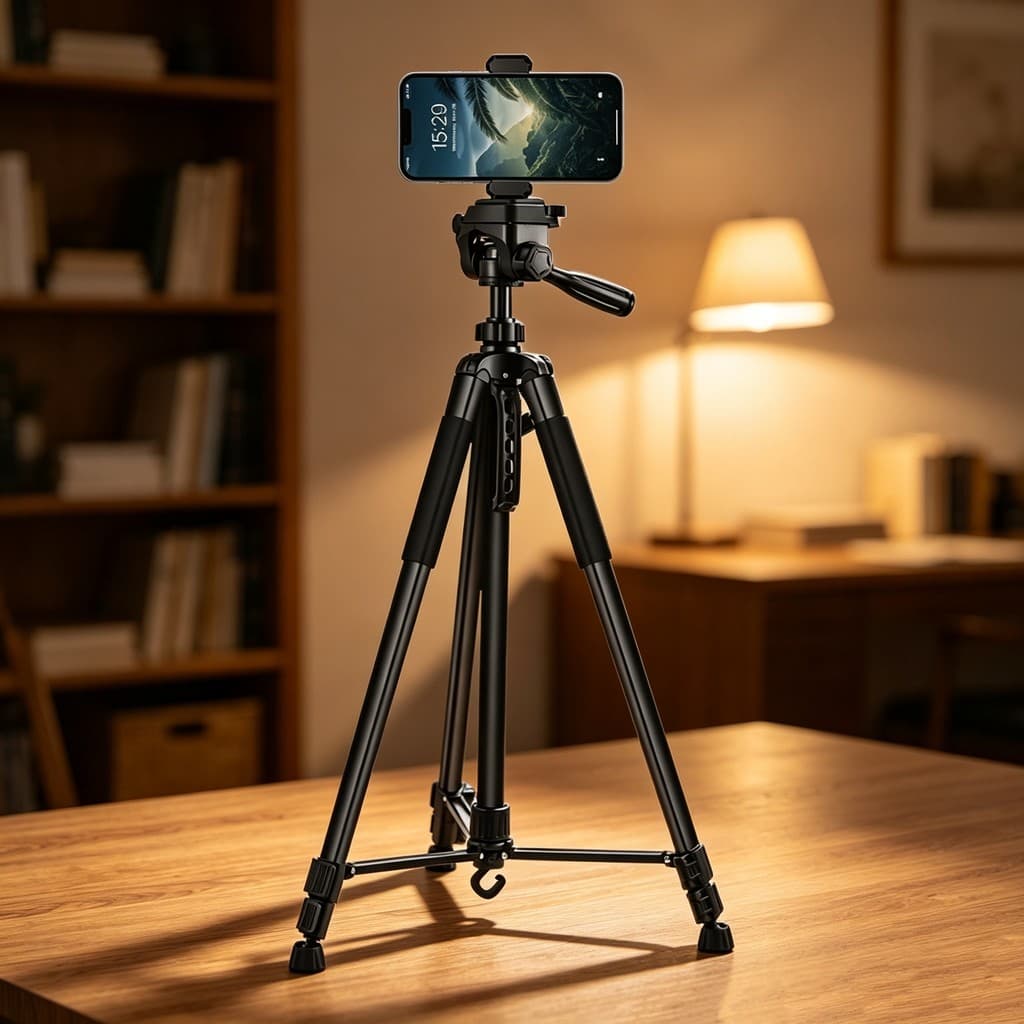 Tripé para Câmera e Celular Altura Ajustável de 0,6 a 1,7 m para Criar Fotos Vídeos Vlogs e Lives
