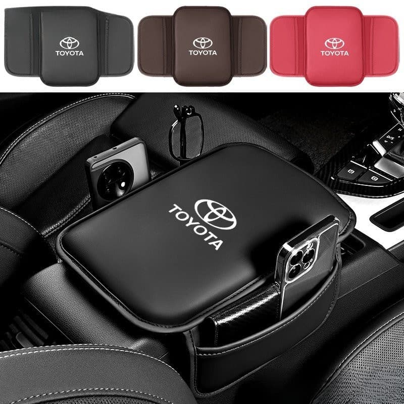 Almofada de Couro para Apoio de Braço de Carro para Toyota com Bolsa Organizadora para Corolla Cross Hilux RAV4 Yaris Ha