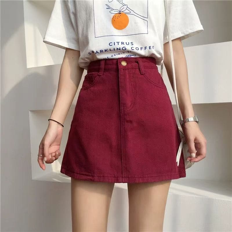 [Lin Lin] Moda estilo coreano cor sólida saia curta feminina 2026 novo estilo cintura alta mais magro olhar A linha Hip-