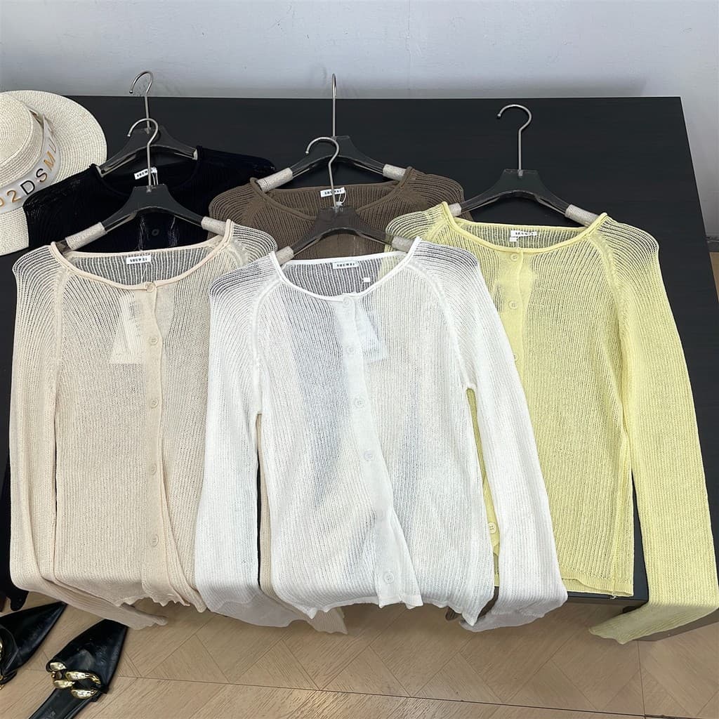 Branco protetor solar de malha Cardigan feminino xale fino verão combinando saia exterior combinando estilingue blusa oc