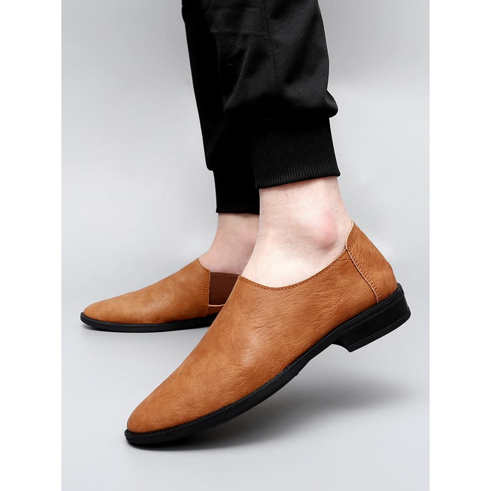 Sapatos de ervilhas de couro genuíno All-Match sapatos de couro casuais masculinos dedo do pé apontado na moda respiráve