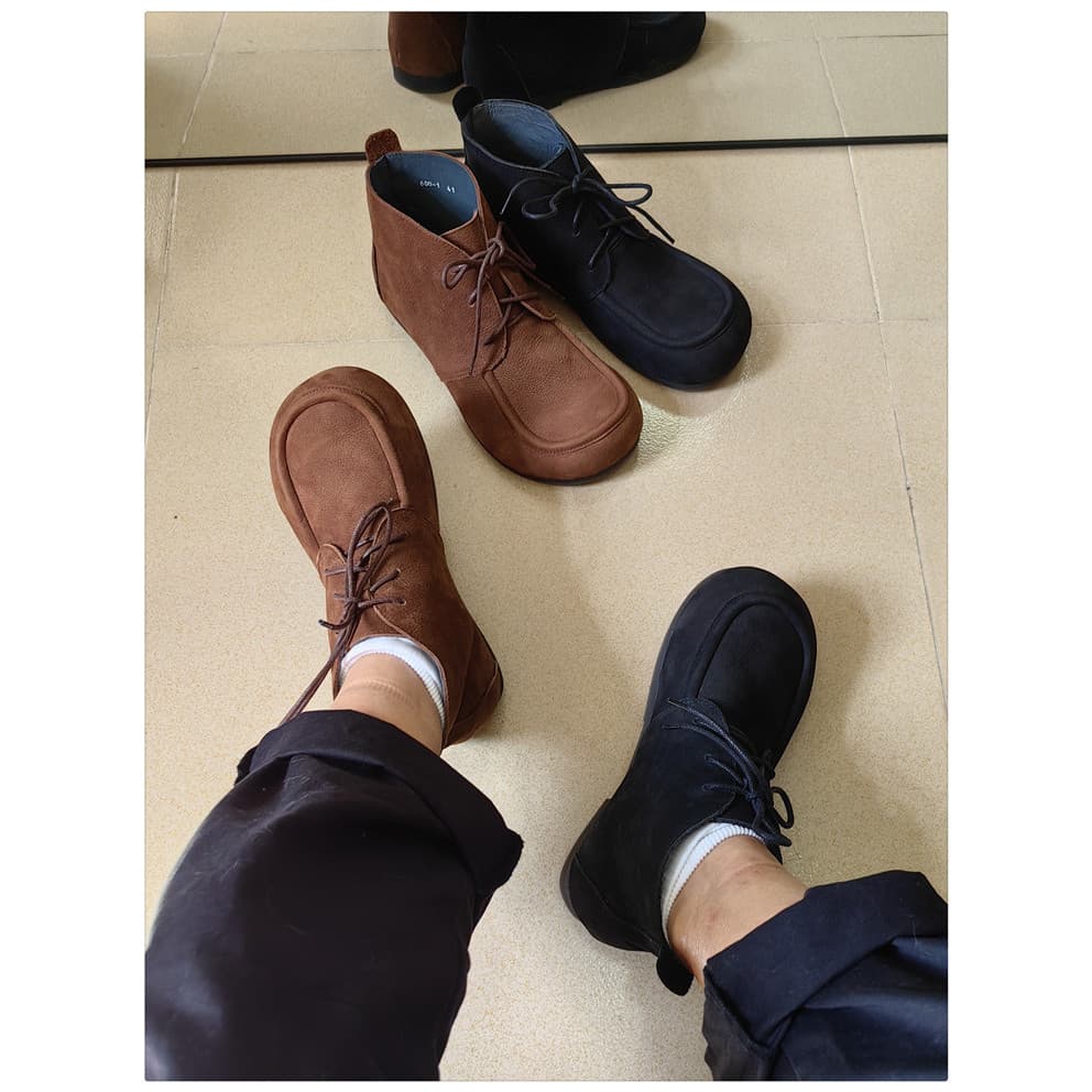 Solto couro genuíno sapatos de dedo grande fosco couro de alta qualidade Casual botas curtas rendas Retro estilo literár