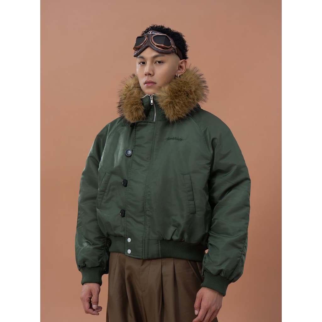 CLP Gola de pele verde com capuz perfil acolchoado jaqueta masculina feminina perfil solto jaqueta Casual moderna manter