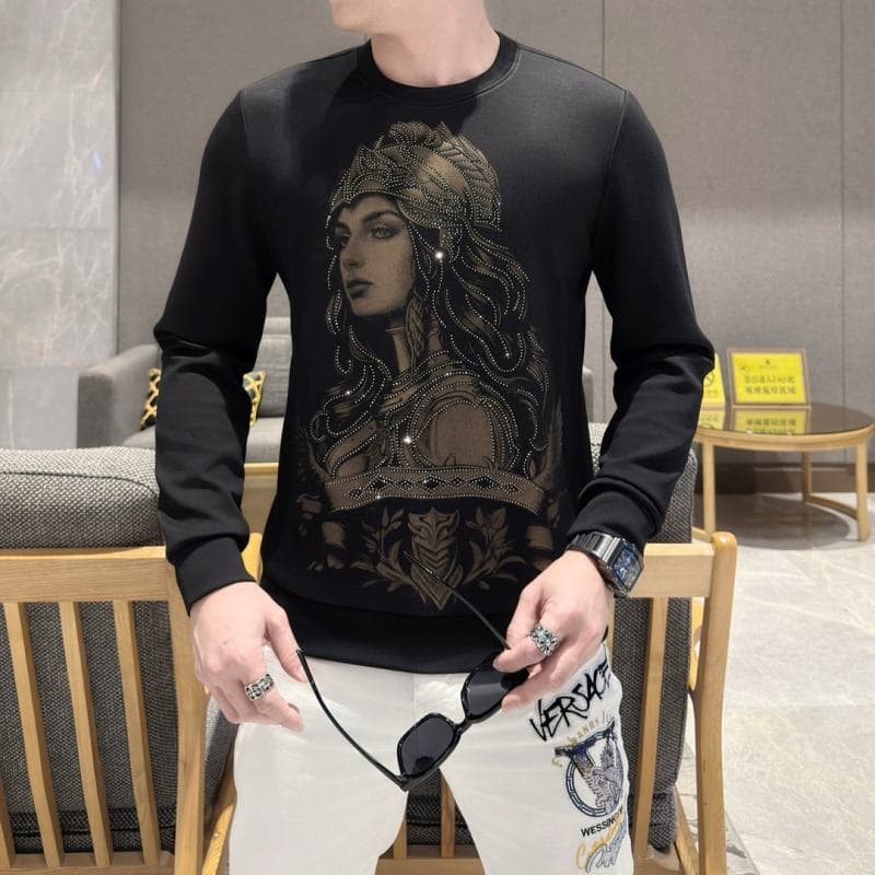 Bens europeus primavera outono único alto luxo masculino em torno do pescoço moletom temperamento diamante quente All-Ma