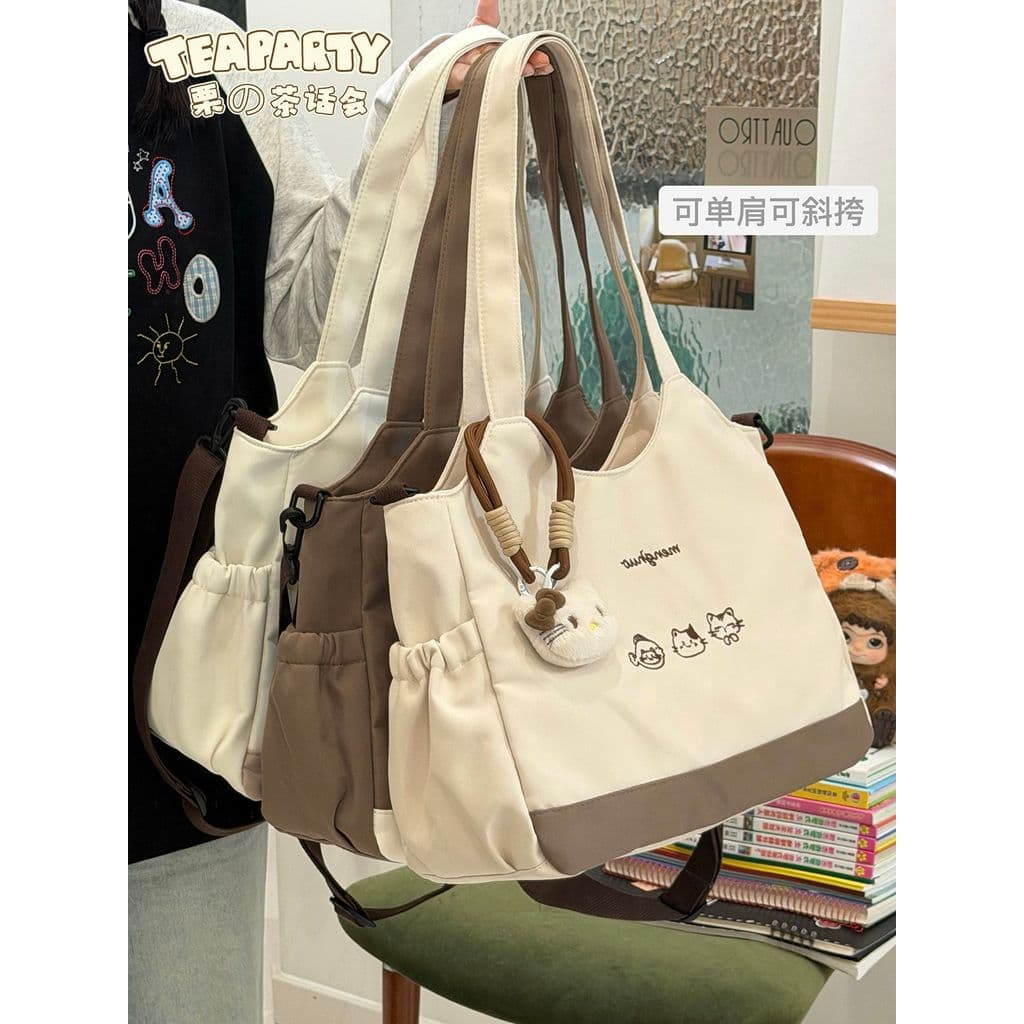 Bolsa tote fofa estilo coreano para mulheres, bolsa de ombro estilo universitário para aulas, bolsa transversal casual,
