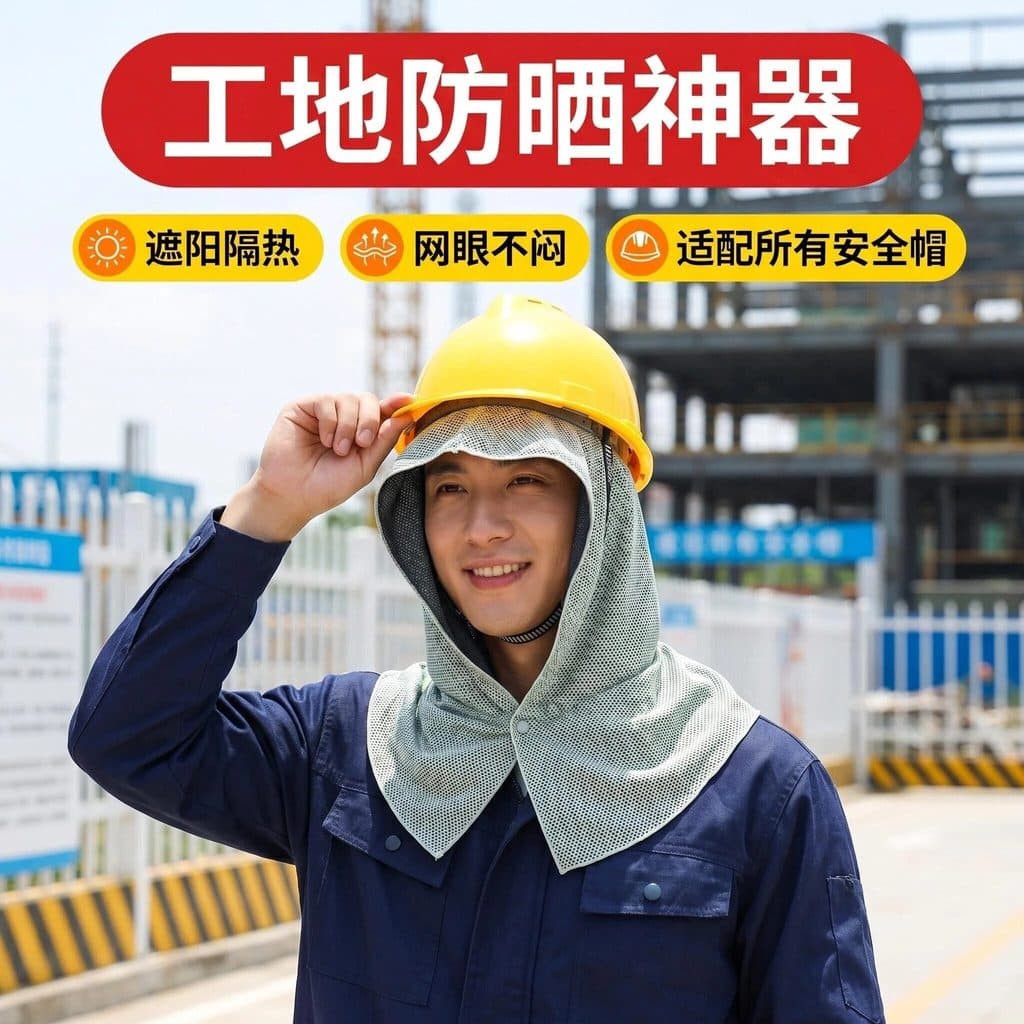 Capacete de segurança para canteiro de obras, protetor solar, seda gelada, respirável, com capuz, xale, proteção para pe