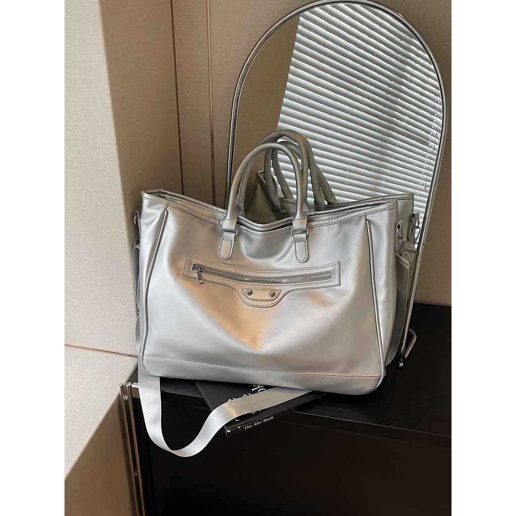 Bolsa de viagem prateada, bolsa de embarque, curta distância, negócios, viagem, bagagem, bolsa feminina, grande capacida