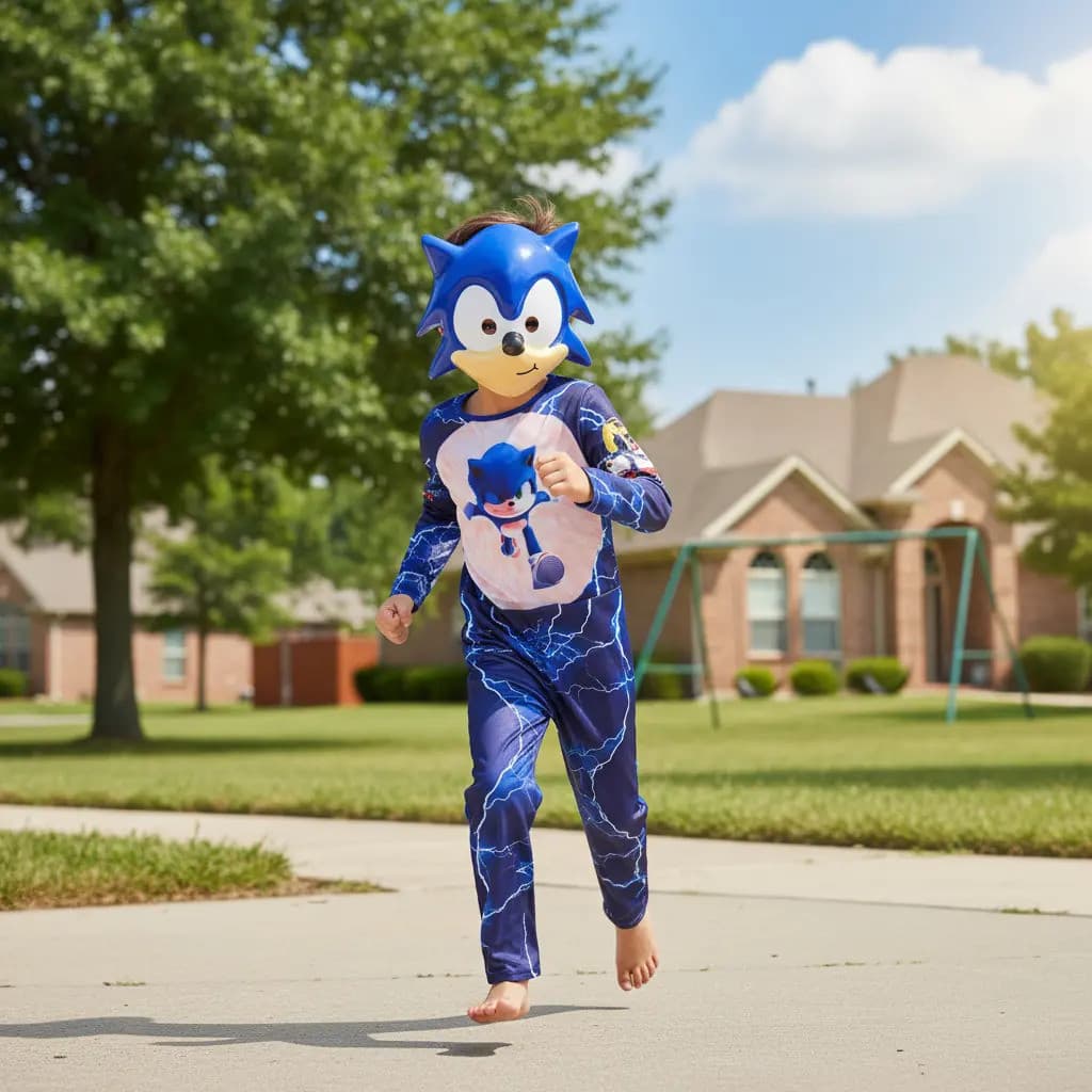 Fantasia Sonic Masculina Festas Com Máscara premium kit