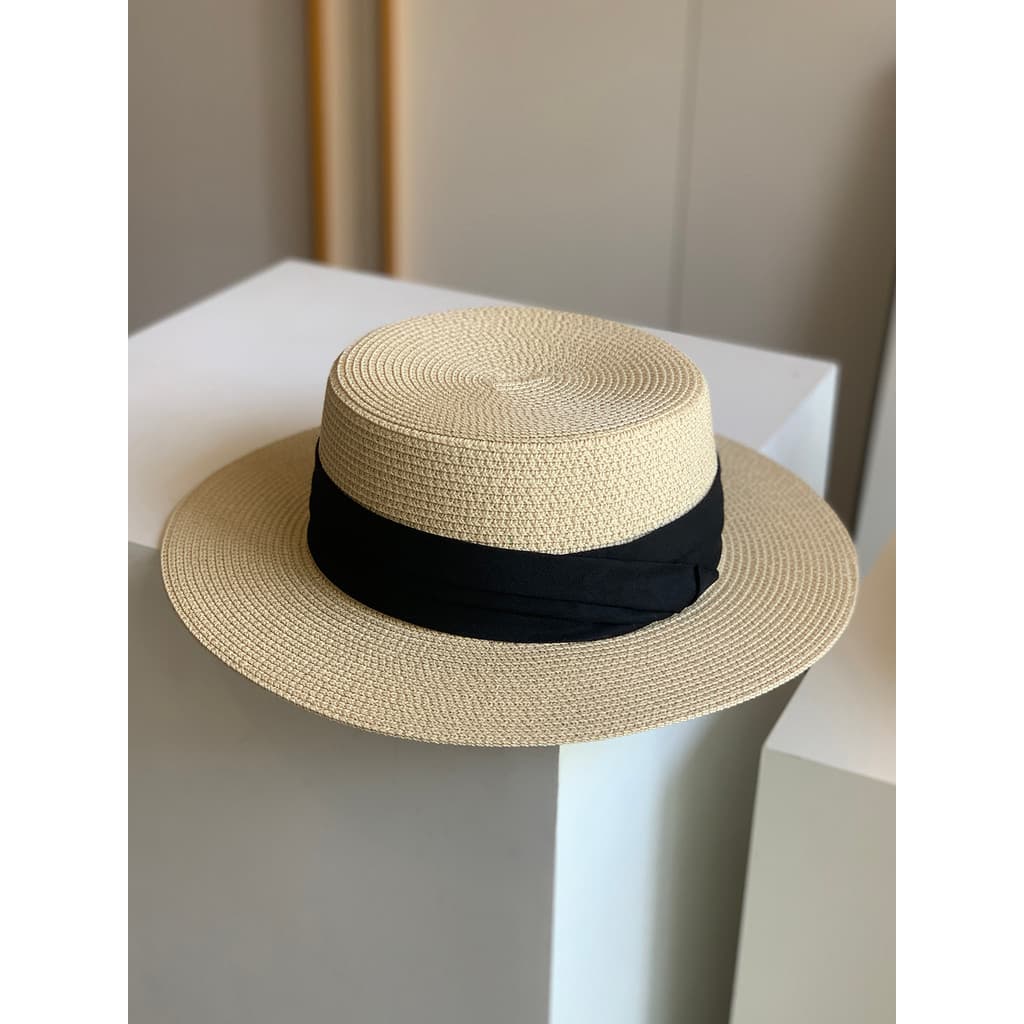 Chapéu de palha panamá de topo plano feminino novo estilo férias guarda-sol chapéu de palha praia francesa chapéu de mal