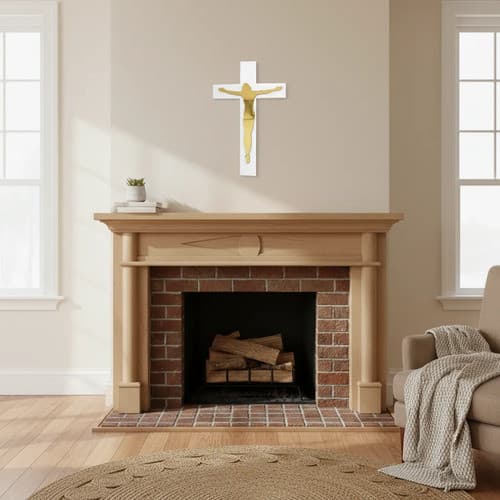 Escultura Crucifixo Acrílico Espelhado Jesus Cristo Parede