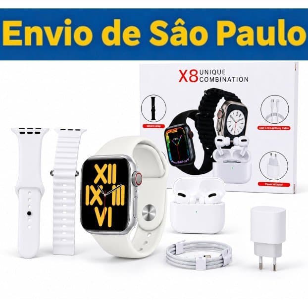 SmartWatch X8 Pro Relógio inteligente + Set de fones de ouvido–Chamadas Bluetooth Relógio de tela táctil IOS & Android