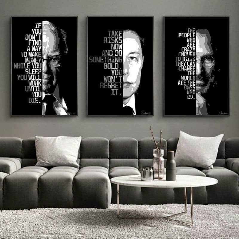 Quadro Decorativo Elon Musk Bill Gates frase Motivacional Quadro Motivacional Quadro empresários Quadros luxosos