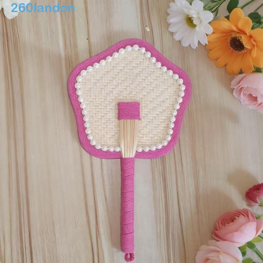 Ventilador Tecido De Palha LANDON , Portátil Com Manivela Manual De Textura Tecida De Resfriamento Em Forma De Flor Colo