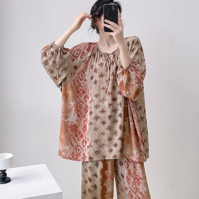 Estilo algodão seda pijamas de manga comprida roupas femininas de ar condicionado estilo fino roupas para casa absorvent