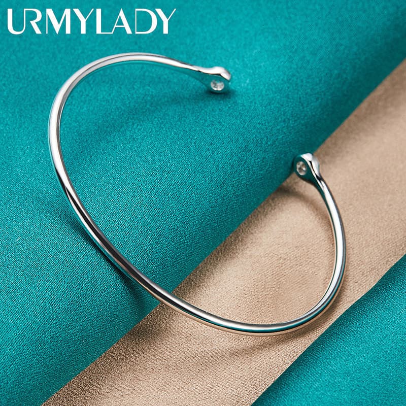 URMYLADY 925 Prata Esterlina 4mm Tipo C Cabeça Dupla Espiral Pulseira Para Mulheres Moda Jóias
