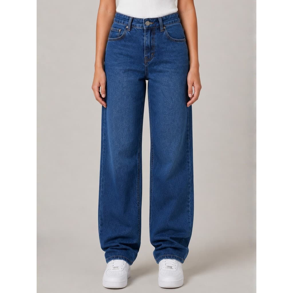 Calça Jeans Wide Leg Feminina Juvenil Streetwear Algodão Premium Casualidade Regulagem Cintura Alta