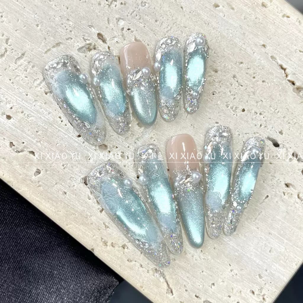 [Lago Sailimu] Pérola olho de gato azul cristalino e transparente, iluminadora, novo modelo 2025, produtos de unhas arte