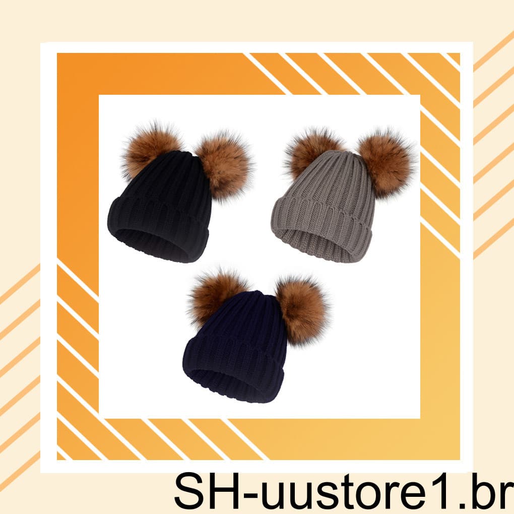 2 Chapéu De Malha Bonito Macio À Prova De Vento Boné Confortável Com 2 Pompons Quente Engrossado Chapéus Inverno Ao Ar L