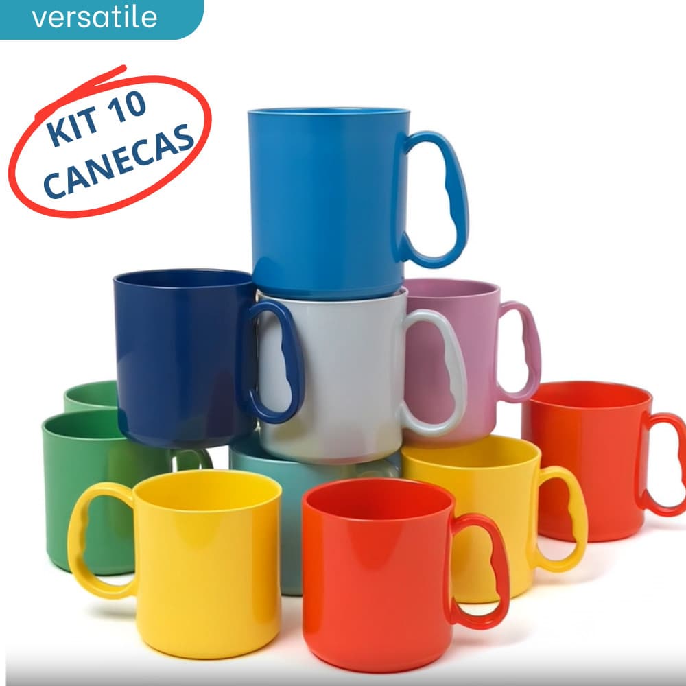 Kit 10 Canecas 430ML Em Plástico Premium Para Escolas Merenda Creche Cantina Café Festas e Eventos