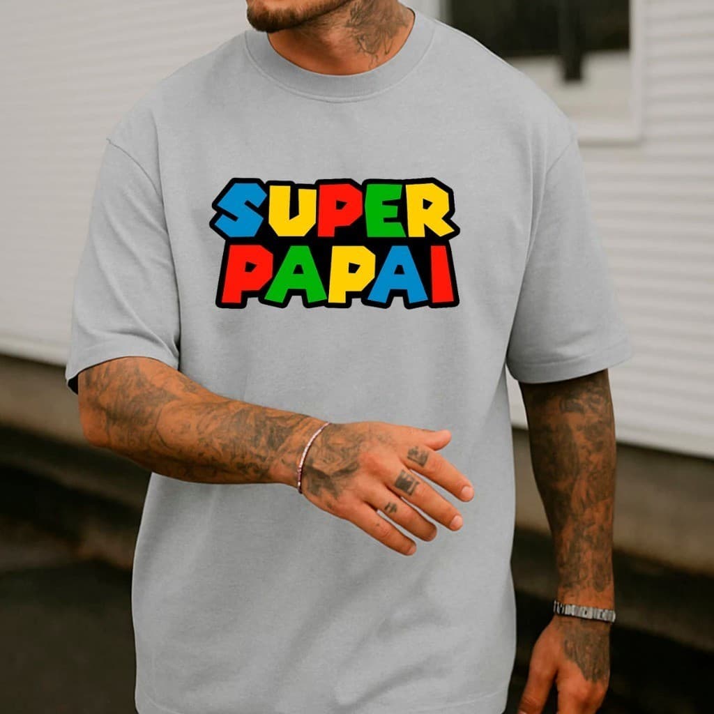 Camiseta Masculina  Algodão Casual Super Papai  Old Game Jogo Casal unissex em algodão