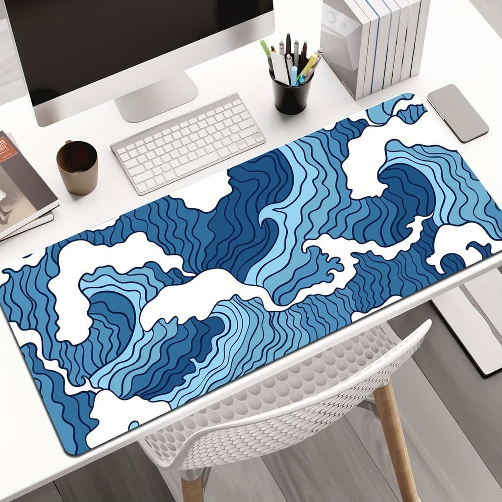 Tapete De Rato Japonês Ukiyo-e Wave Para Jogos , Base De Borracha Antiderrapante Com Borda Costurada À Prova D'água Mesa