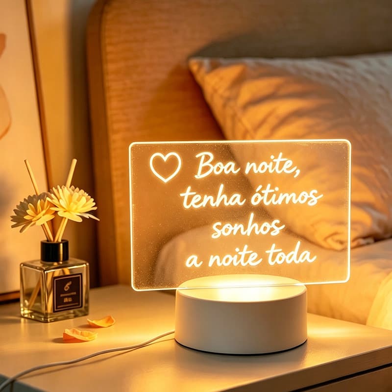 Luminária Placa Mensagem 3D Tela Acrílico Com Caneta De Escrita Luz Led Criativa Para Quarto Mesa