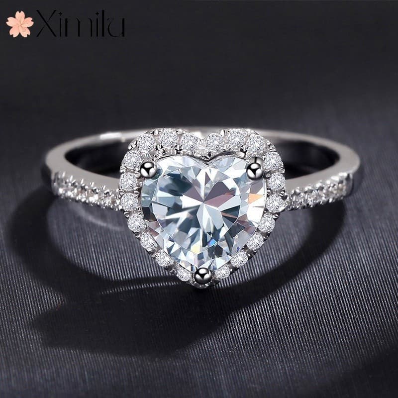 ♥ Casal romântico amor coração principal diamante requintado Moissanite anel confissão menina jóias de casamento