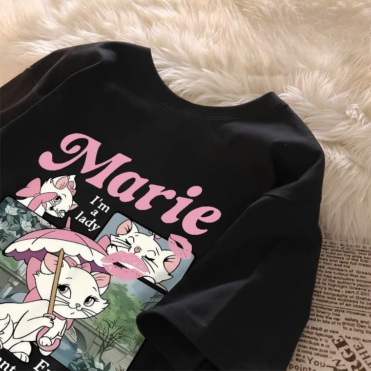 Camisa Femenina Algodão Gatinha Marie Camiseta Moda Verão Linha Premium