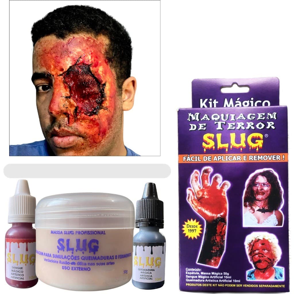 Kit Maquiagem Slug Mágico Terror Halloween Fantasias Teatro Horror Make Machucado Sangue Falso Gore Cosplay Pânico