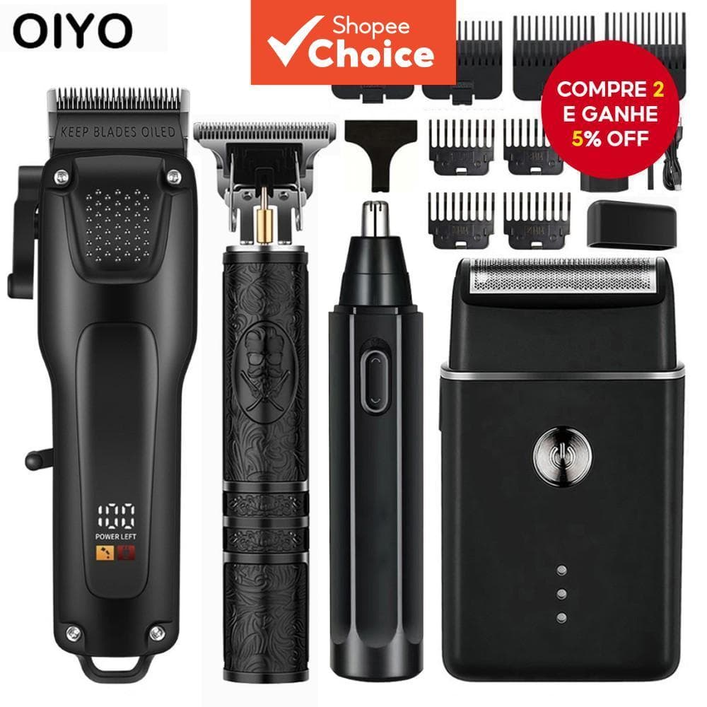 Kit de Cuidados Masculinos 4 Peças: Cortador de Cabelo, Aparador de Pelos do Nariz, Barbeador Elétrico, Carregamento