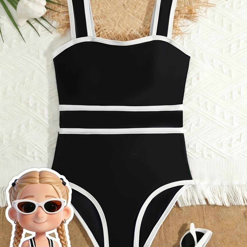 Maiô infantil 2026 novo estilo preto estilingue maiô esportivo de uma peça para meninas