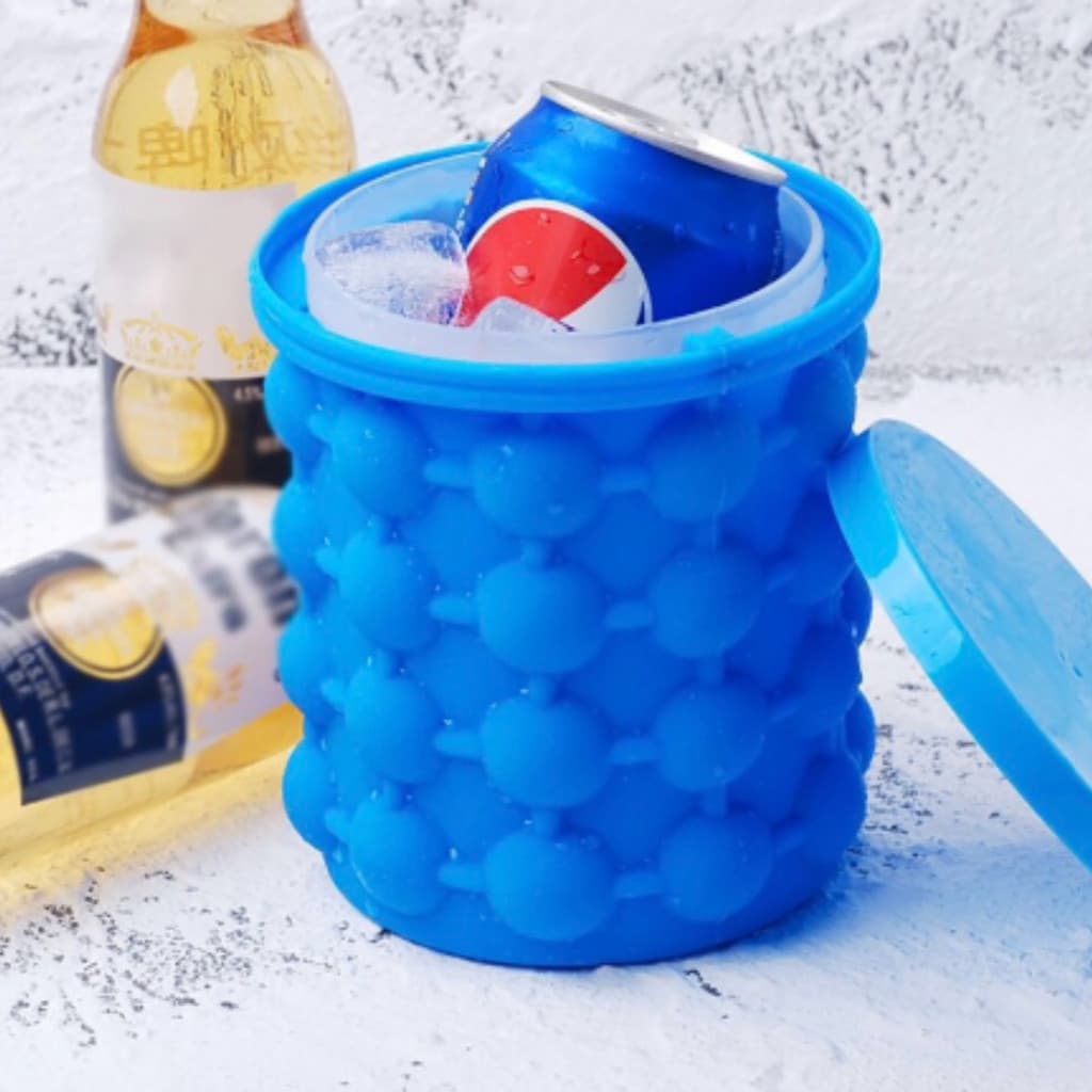 Balde Forma De Gelo Silicone Térmico Com Tampa Ice Magic Reutilizável Azul
