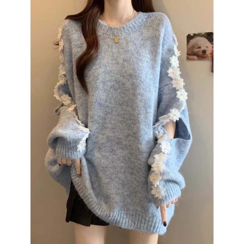 2026 outono inverno novo estilo solto preguiçoso flor camisola de manga comprida Plus Size roupas femininas gordura mm c