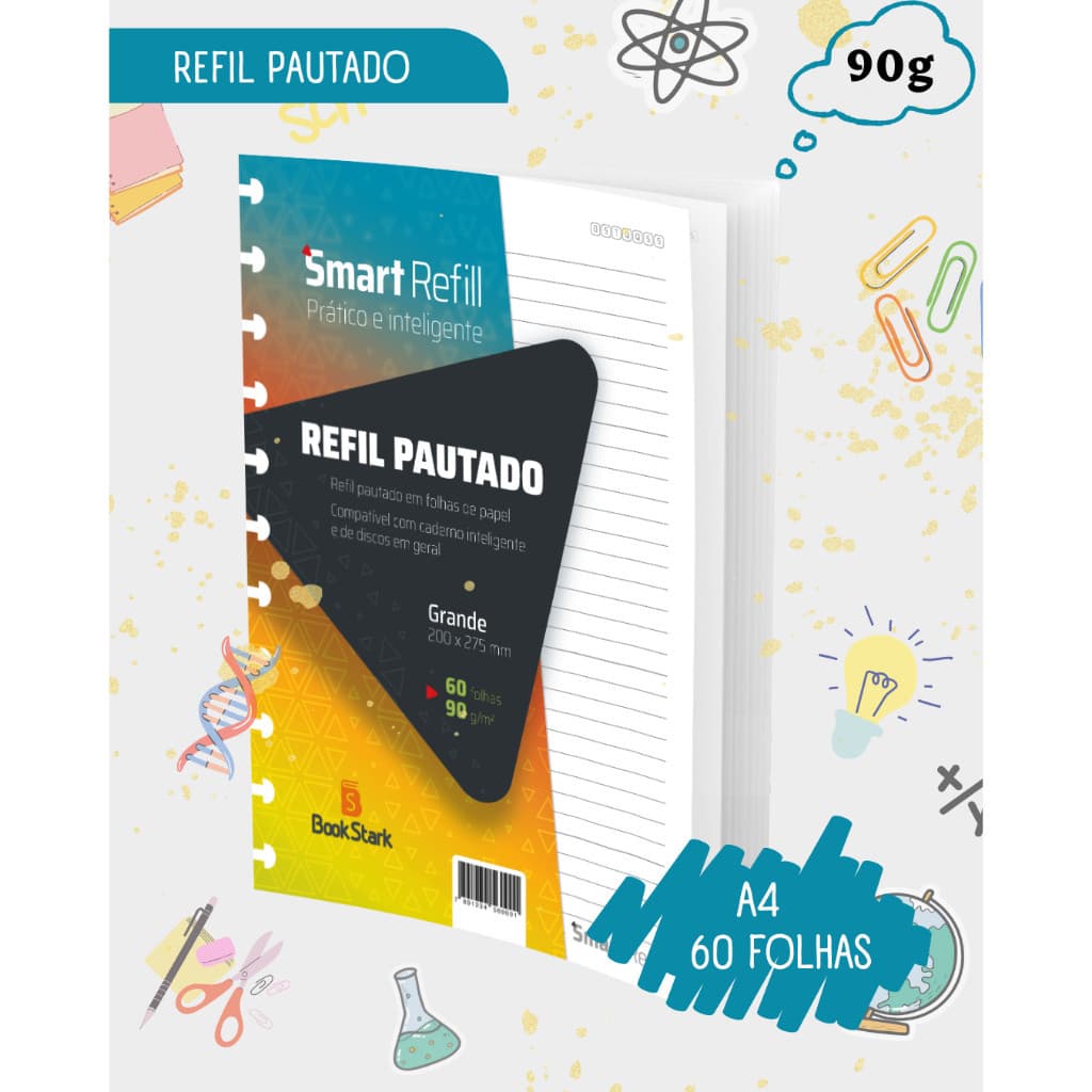Refil Pautado Para Caderno Inteligente 11 Discos 200x275mm 60 Folhas Grandes