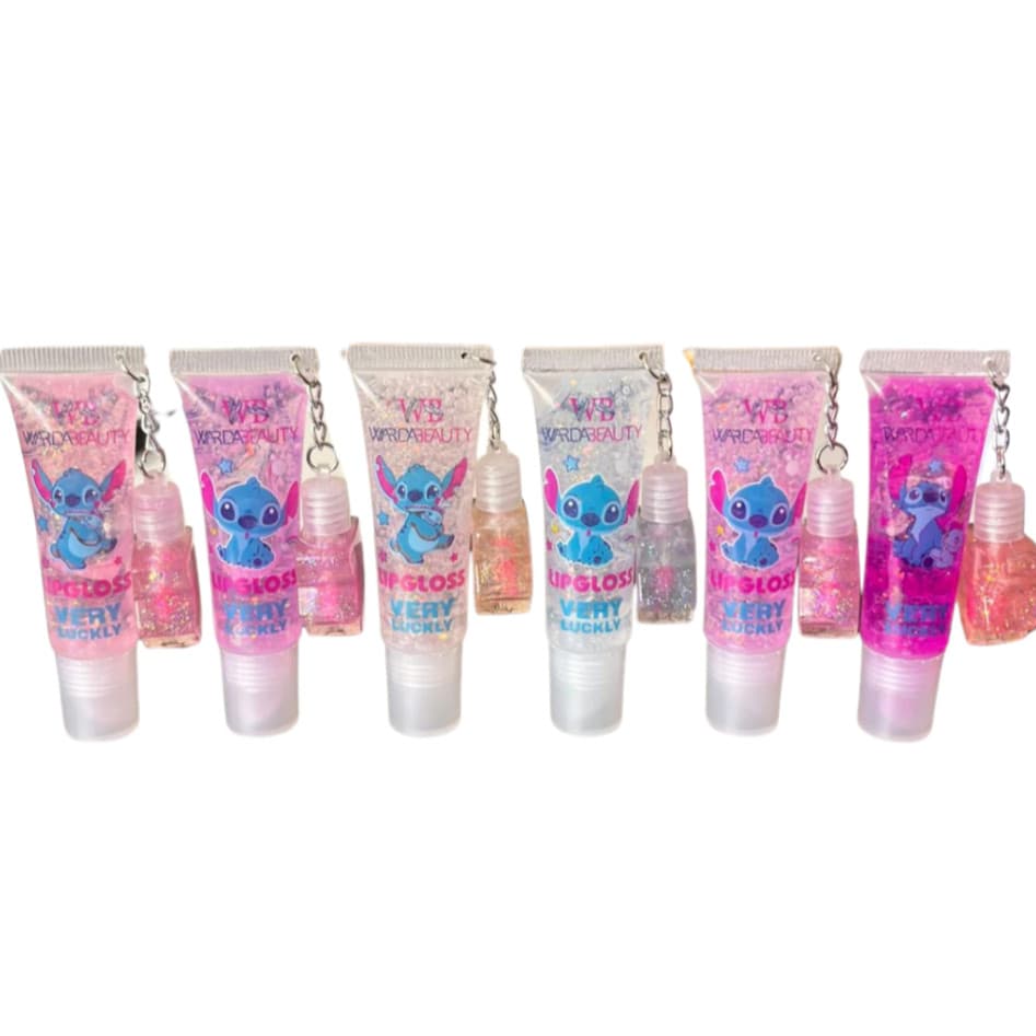 Lip Gloss Stitch com Glitter Bisnaga + Chaveiro Pingente