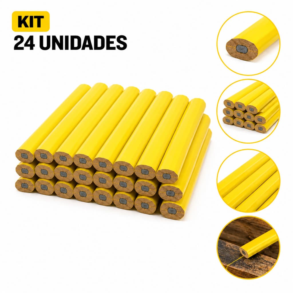 Kit 24 Lápis Pedreiro Carpinteiro Marceneiro Costureira Obra