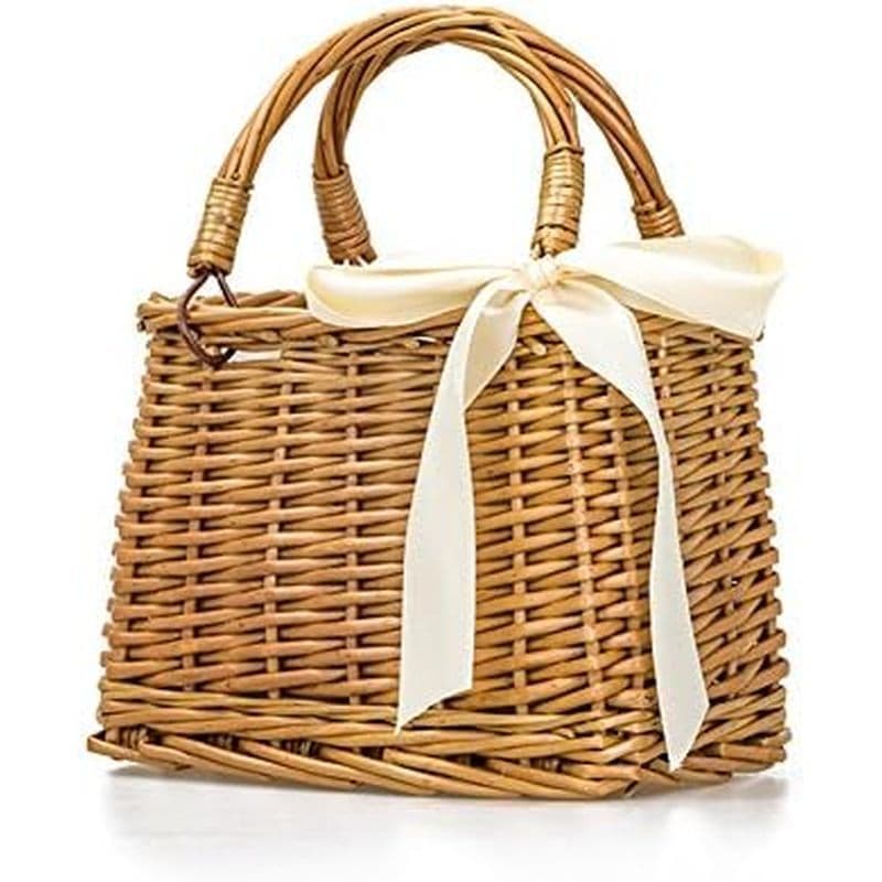 QTMY Arco Rattan Tecido Saco Sacos De Palha Alça Superior Cestas De Vime Bolsas Estilo Boho De Praia Cesta De Flores