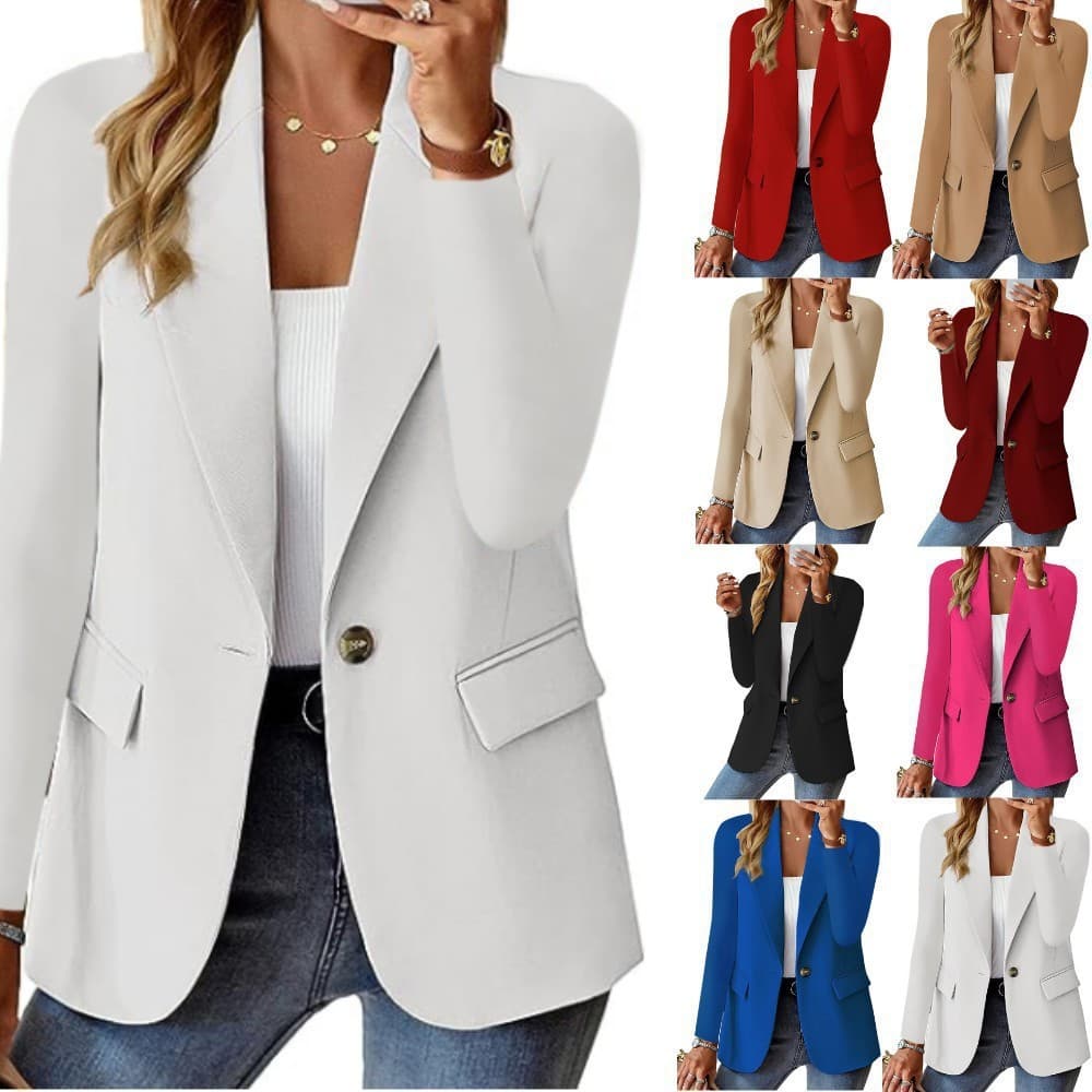 Cardigã blazer de manga comprida em cor sólida para mulheres, estilo outono.