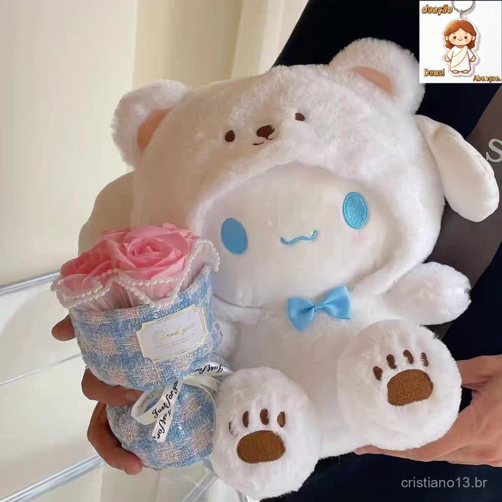 Boneca de Pelúcia Cinnamoroll de 22cm Melody Kuromi Urso Hello Kitty COS Sanrio Cosplay Boneca Almofada Branca