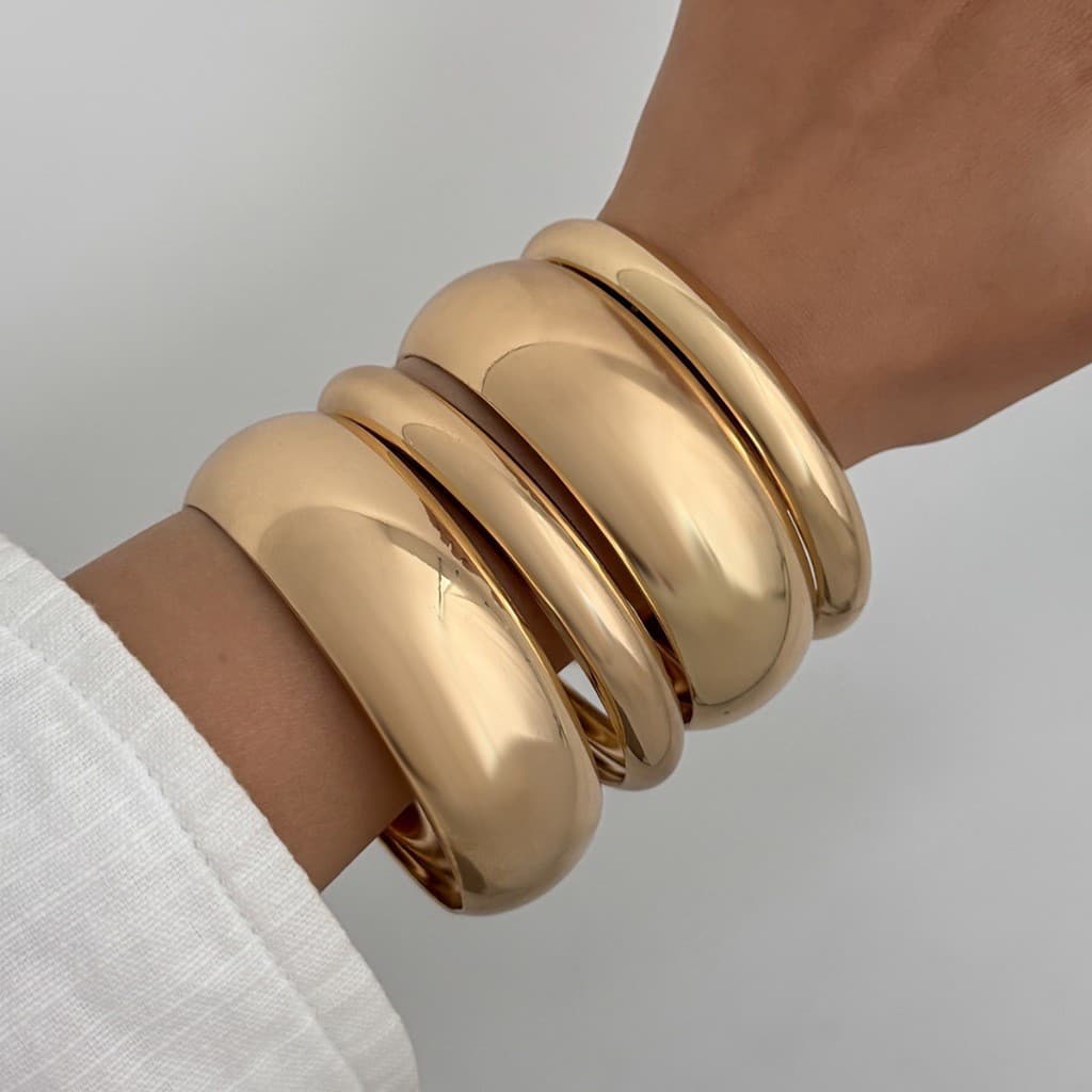 Elegante conjunto de quatro peças, pulseira larga geométrica torcida banhada a ouro 18K, joias femininas, Pres CBZA