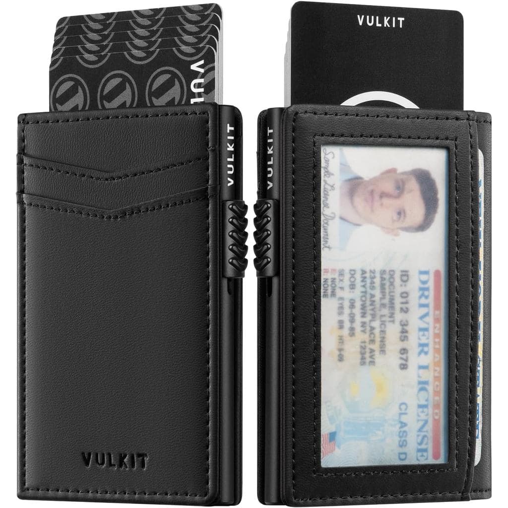 Carteiras Slim Masculinas VULKIT com Porta-Cartões Retrátil, Bloqueio RFID, Design Minimalista, Capacidade para até 11 C