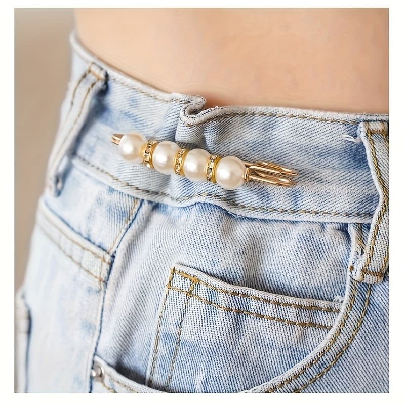 2 Pçs Moda Pérola Broche Cintura Cinching Saia Ajustável Anti-Deslizamento Pino De Metal Roupas Fixas Acessórios DIY