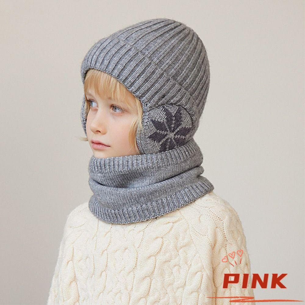 PINK1 2 Pçs/Set Crianças Chapéu Cachecol Conjunto , Proteção De Ouvido Fleece Kids Beanie Caps , Casual Veludo Malha Cap