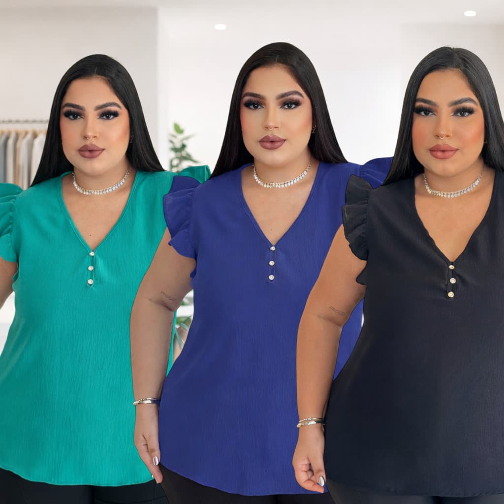 Blusa Plus Size Feminina Elegante Babadinho Leve Casual 44 46 48 50 52 54